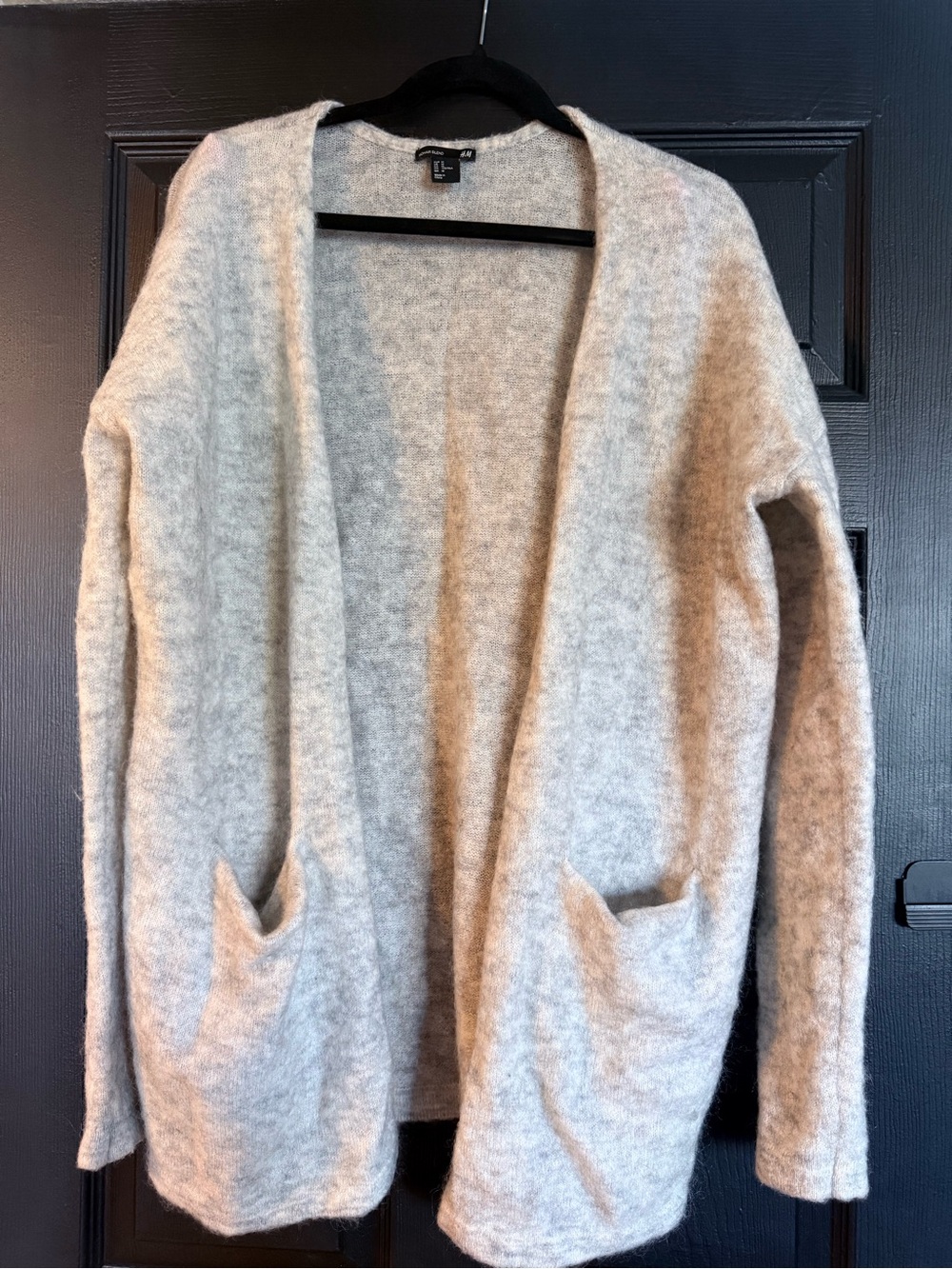 Mohair blend H&M Light Cream Fuzzy Open Cardigan with Front Pockets